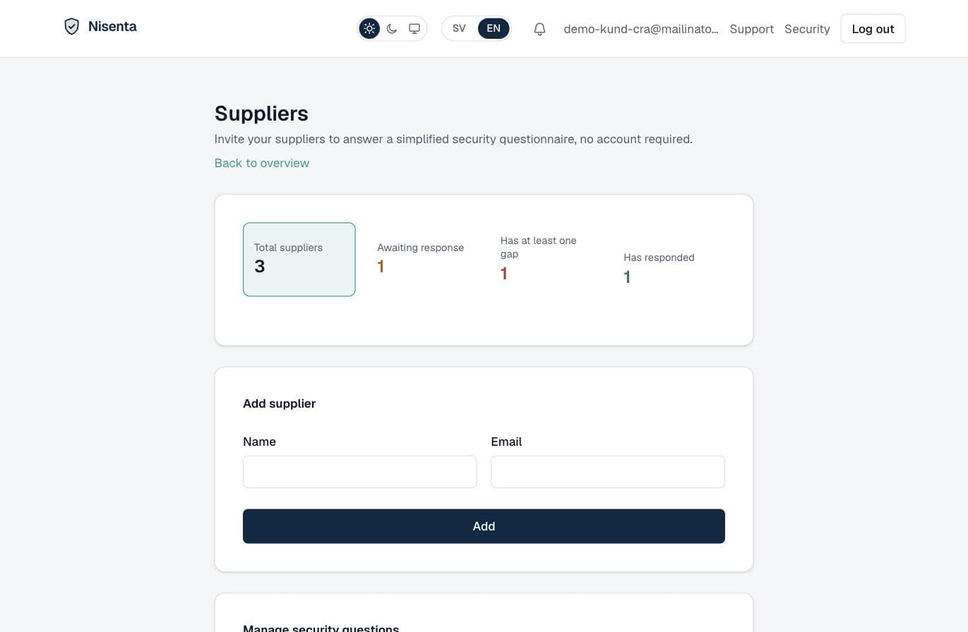 Supplier overview with status: awaiting reply, has a gap, has answered